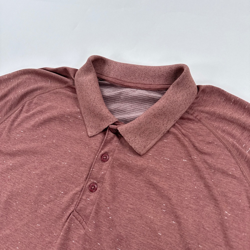 Lululemon Mens Polo Shirt 2XL Red Heathered Metal Vent Tech Short Sleeve Active